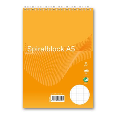 Spiralblock A5 60g 50 blad rutat - Lyreco - Kontorsmaterial - Block och anteckningsböcker - Spiralblock