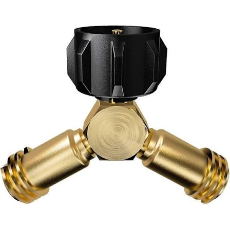 Propan Tank Y-Splitter, Propan Adapter 2-veis Ventil for en 20lb LP Gassflaske som Kobler til 2 Apparater, Grill, Varmeovn, Komfyrer og Mer LGL