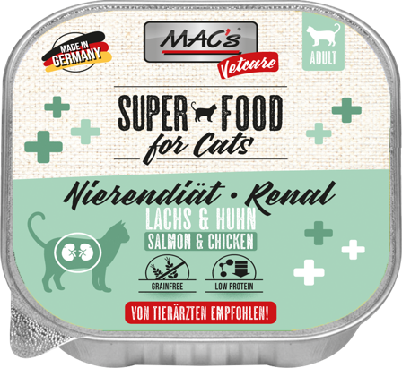 Mac's Vetcare Super Food for Cats Nyrediett, Laks og Kylling 16x100g - Våtfôr