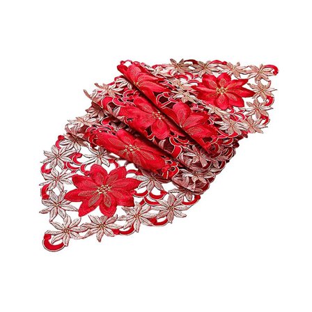 Julbordstablett, Julstjärna och Ilexblad Broderad Bordstablett för Juldekorationer 15 x 70 Tum