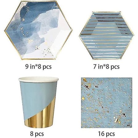 Papir Servise Blå Guld Striber Fødselsdag Festival Sæt