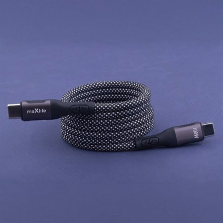 Maxlife magnetisk USB-C-kabel 100 W 1 m – Sort nylon