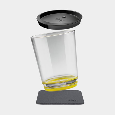 Verre en plastique magnétique Silwy Magnetic Drinking Cup Triple Oh Yellow, transparent/jaune, 25 cl + sous-verre magnétique + couvercle anti-