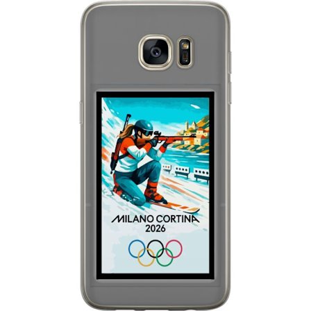 Yhteensopiva Puhelinkuori Samsung Galaxy S7 edge Retrojuliste Cortina Milano 2026 vuorilla, talviurheilijoilla, italiankoloreilla, Milanon tuomiokirko