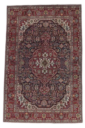 Håndknyttet Persisk Tabriz Teppe 194X299 Svart/Mørk Rød