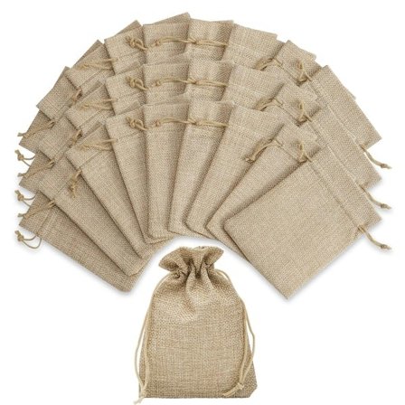 24-pakning gavepose, jutepose, liten 7 x 9 cm, jutepose, datopose, liten linpute, smykke-jutepose, bryllup, julebord