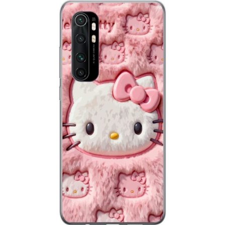 Kompatibel Mobilcover til Xiaomi Mi Note 10 Lite Hello Kitty lyserød fluffy baggrund med ikonisk ansigt og kawaii-æstetik