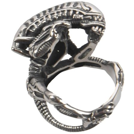 Ring - Dödlig drake - Gotisk djävulskalle - Biker - Rostfritt stål - Ringar - Fantasy - för - Färg Svart Silver - Storlek 60