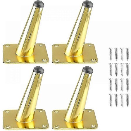 4x Skrå Koniske Møbelben Jern Gull Støtteben For Skap Skuffer Bord Og Seng - 10cm