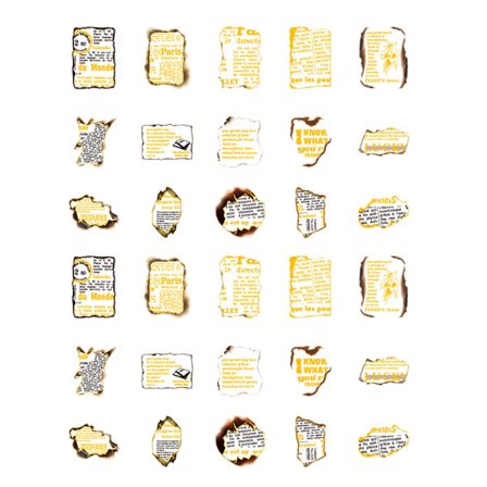 30 stk. æstetiske planlægningsklistermærker i guld - dekorative klistermærker til planlægger, journal, kalender, scrapbog - vintage avis-look