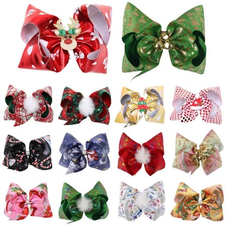 6pcs 6inch Christmas JOJO Bows Hair Clips Barrettes Cartoon Pompom Bling Snowman Hairpins For Baby Girls Hair Accessories Headwear