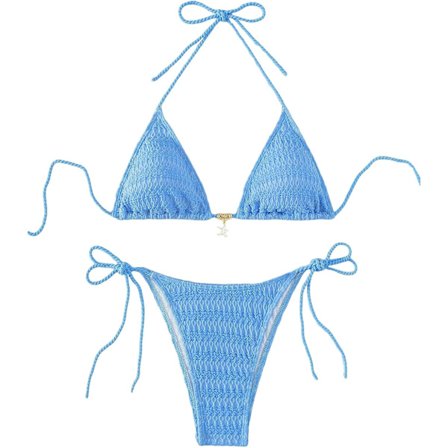 Dame Badedrakt Halterneck Knyteside Triangel Bikini Sett Høy Skåret 2-delt Bikini Badedrakt Blå Farge Blue Color