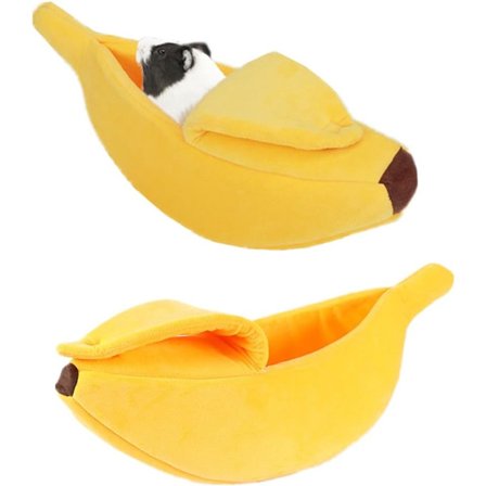 Bananformet Kæledyrsseng - Kreativ Hunde- og Kattehus - Varm og Blød Plys Hvalpemåtte