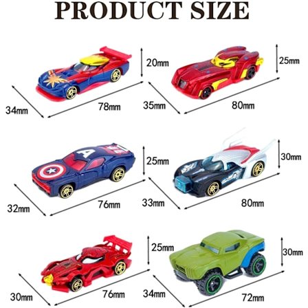 6 st Spindelbil Avengers Marvel Legeringsbilar Leksaker Present till Fans Barn från 4 år och uppåt