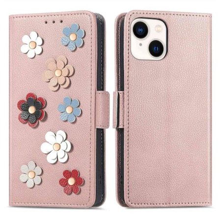 iPhone 14 Lompakkokotelo Kukka Ruusukulta