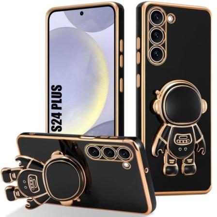 Fodral för Samsung Galaxy S24 Plus (S24+), Mjuk TPU Slim Anti-Scratch med justerbart Stativ Astronaut Design - Svart