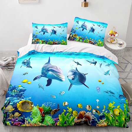 Dolphin 06# 3D Hjem Tekstil Sengetøy Delfin Dyreprint Dynetrekk Tredelt Lakensett