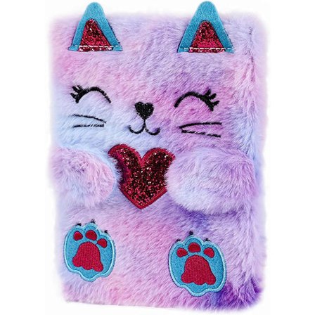 Söt djur anteckningsbok barn plysch dagbok för flickor tonåringar fuzzy journal tie-dye valp hund skrivplatta A5 linjerad 160 sidor