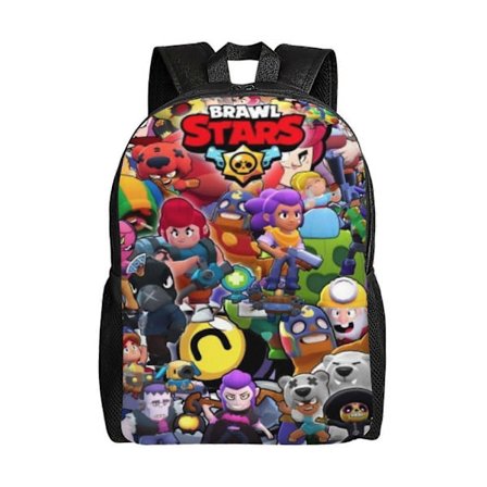 v129 Brawl Fargerike tegneseriefigurer Stars Ryggsekk for kvinner, moteriktig dagssekk med fullprintdesign, stor kapasitetsveske for bærbar PC og