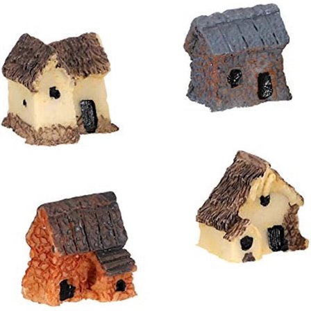 F-blue 4st Miniatyr Fe Trädgård Sten Hus Mini Stuga trädgårdsdekoration kit mikro Hus Miniatyrer Dekor Tillbehör Trädgårdsdekoration Ki