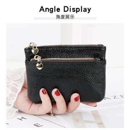 Ægte læder mini møntpung til kvinder med lynlås, nøgleholder
