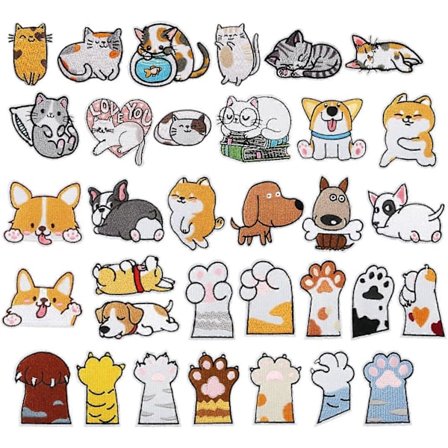 33 st Katt Hund Tass Tyglappar för Kläder, Stryk på/Sy på Broderiapplikation