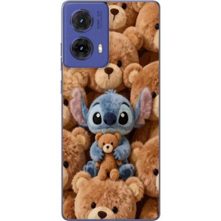 Kompatibelt Mobildeksel til Motorola Moto G85 Stitch omgitt av brune teddybjørner med en liten teddybjørn i fanget i en søt og koselig kawaii-design