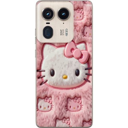 Kompatibelt Mobildeksel til Motorola Edge 50 Ultra Hello Kitty rosa fluffy bakgrunn med ikoniskt ansikt og kawaii-estetikk