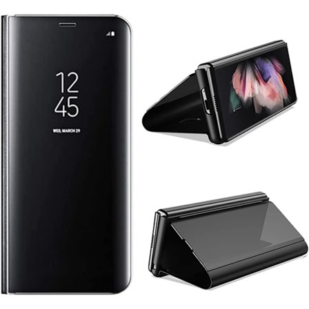 (Spegel svart) Kompatibel med Huawei P30 Pro Mobiltelefonfodral Klar Vy Spegel Flip Cover Akryl med Stativ Skyddande Fodral