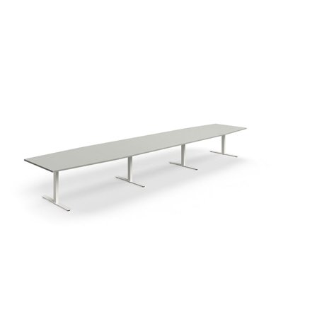 Conference table QBUS, boat shaped, 5600x1200 mm, T-frame, white frame, light grey