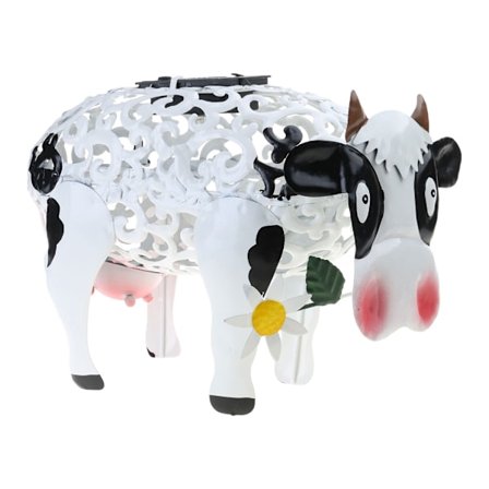 Solar Daisy Ko Statue Hul Jern Ornament Led Lanterne Håndværk til Udendørs Have Plæne Gård Dekoration Housewarming Gave