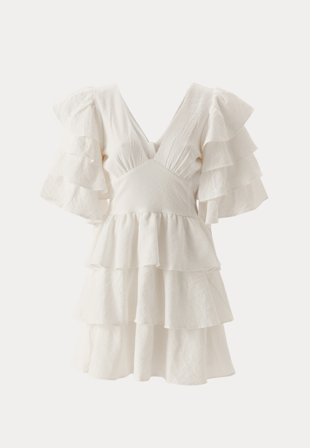 Bubbleroom Occasion - Frilled Sleeve Short Dress - White - Kläder
