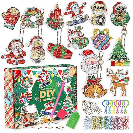 Jule Blind Box Sett 15 stk Diy Diamant Maleri Nøkkelring Anheng Diamant Broderi Nøkkelring Barn Julegave c