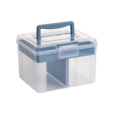 Liten Förvaringslåda i Plast, Transparent & Oceanblå Förvaringslåda med Handtag, Justerbara Fack & Avtagbar Bricka för Barns Ar