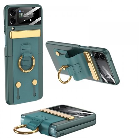 Fodral för Samsung Galaxy Z Flip 4 med rem, med kameraskydd, läderhand handledsfodral med gångjärnsskydd