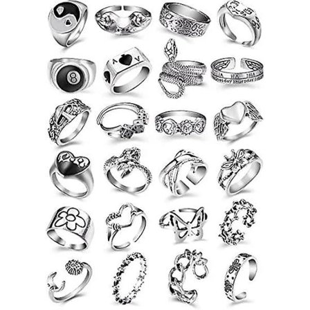 Vintage Punk Ringar Set för Män Kvinnor Orm Öppen Groda Ring Knog Stapelbara Ringar Justerbart Punk Ring Set, 8/24 st, A