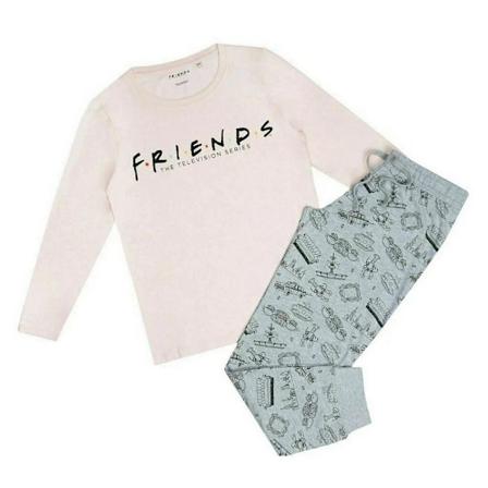 Friends Dam/Kvinnor Logo Långärmad Lång Pyjamas Set XL Rosa Pink/Grey/Black XL