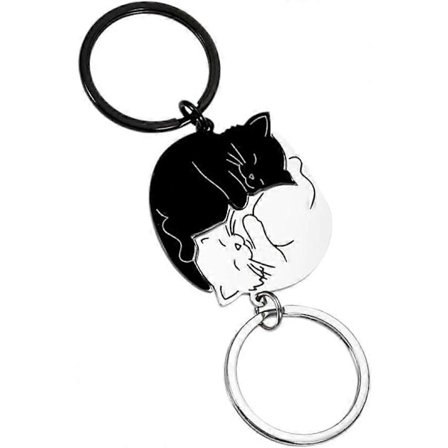 1 Par Svart och Vit Katt Nyckelring Nyckelringar Dekor Nyckelbricka Härlig Nyckelring Katt Nyckelkedja Delikat Matchande Katt Nyckelring Katt 