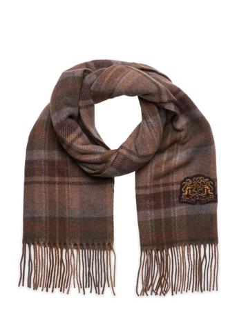 Plaid Crest-Patch Wool-Blend Scarf Accessories Gloves Finger Gloves Brown Lauren Ralph Lauren