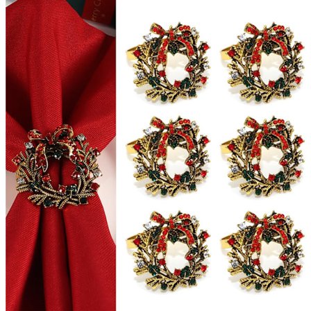 Julservettringar, 6 st Jultema Servetthållare Servettspännen för Julhelg Bröllopsfest Dekoration-FS-