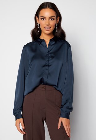 VILA Ellette Satin L/S Shirt Navy Blazer Klær