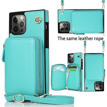 Crossbody Rfid Blocking Dragkedja Case Kompatibel Iphone 14 Pro Max/14 Pro/14 Plus med kortplats