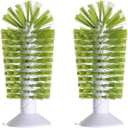 2 stk. Glasrensebørste, Opadvendt børste, Kopspole med sugekop, Glaskopbørste til vandflaske, rengør vase, glasgoblet