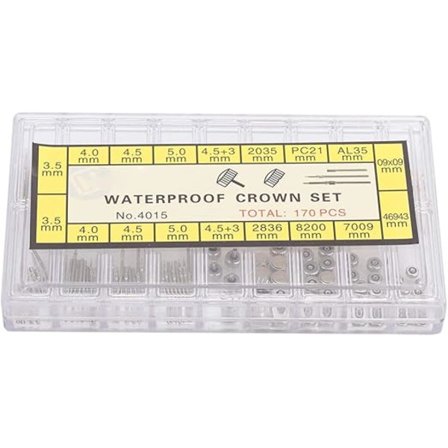 Ur Reparationskit, Urkrone i Rustfrit Stål, Fjederstangssæt, Urstammeforlænger + Kroner Tilbehør Urværktøjssæt