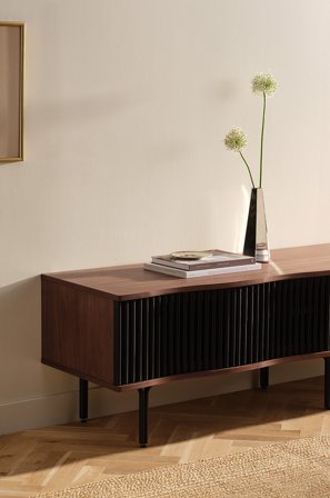 Jotex - Tv-benk Walnut and charcoal black. metal: black sand - LÖVSTRAND - Kjøp TV-benker hos Jotex