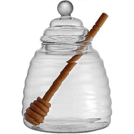 500 ml honningkrukke med ske, honningkrukke i glas og ske, honningdispenser, bikube honningkrukke til opbevaring af honning og sirup