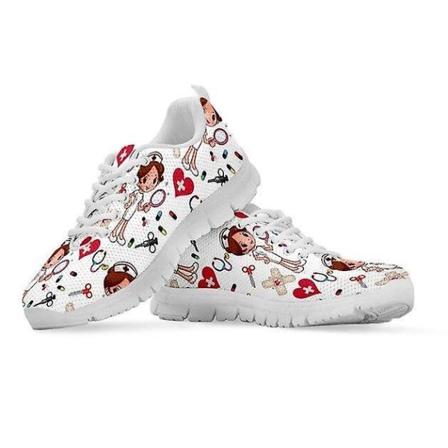 Våren sjuksköterska platta skor, kvinnor söta tecknade sneakers Set-2 37 / HMF1609AQ
