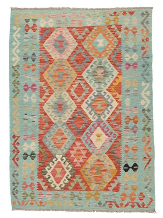Kelim Afghan Old Stil Teppich 126X175 Grün/Braun Wolle, Afghanistan