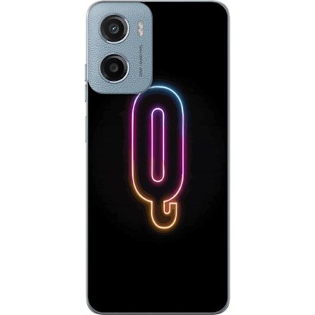 Kompatibelt Mobildeksel til Motorola Motorola Moto E15 Minimalistisk neonbokstav Q i skinnende farger mot mørk bakgrunn