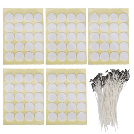 100 stk. rene bomullsveker for lys, stabile og praktiske med dobbeltsidige klistremerker for DIY